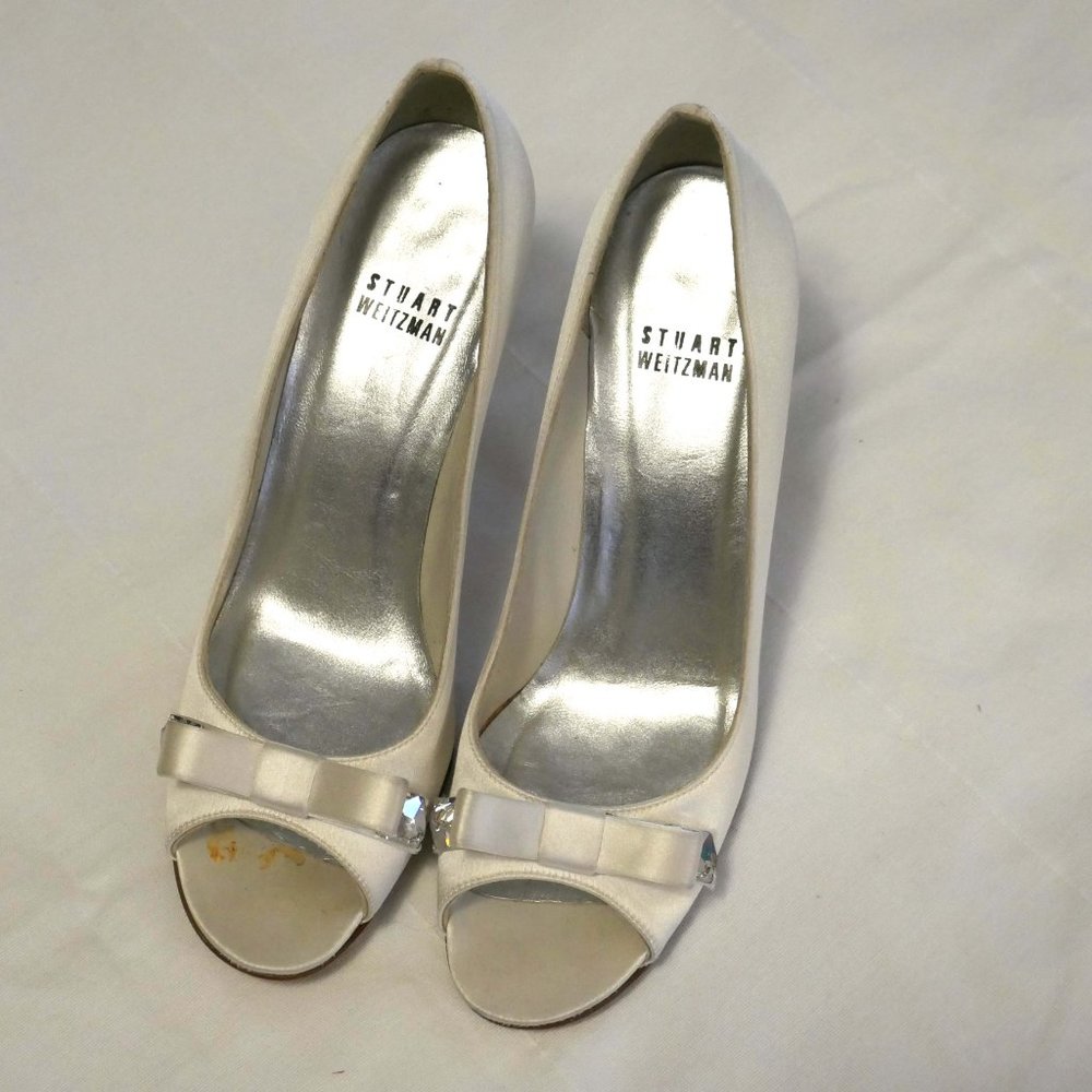 Stuart Weitzman White Satin Heels
